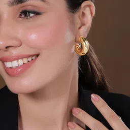 Rubans 18KT Gold Plated Stainless Steel Tarnish Free Waterproof Hoop Earrings-16