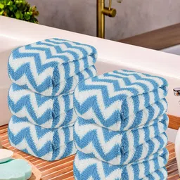 Kuber Industries 6-Pcs Blue & White Printed Pure Cotton 250 GSM Face Towels-81