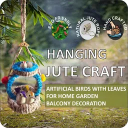 The Shine Store Set of 2 Artificial Bird Nest with Grass Jute Hanging Showpiece image 4