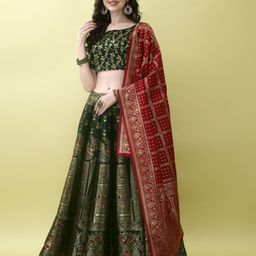 LADY SHOPI Floral Woven Design Ready to Wear Lehenga & Unstitched Blouse With Dupatta-image-78