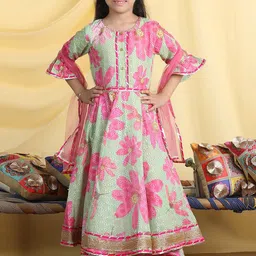 Cutiekins Girls Floral Embroidered Empire Gotta Patti Kurta with Palazzos & With Dupatta-picture-33
