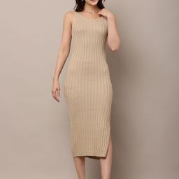 NoBarr Self Design Striped Knits Bodycon Midi Dress-26