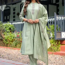 LeeliPeeri Designer Women Ethnic Motifs Embroidered Regular Sequinned Kurta with Trousers & With Dupatta-image-8