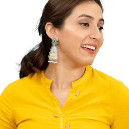 Shining Jewel - By Shivansh Silver-Plated Cubic Zirconia Studded Oxidised Drop Earrings-50