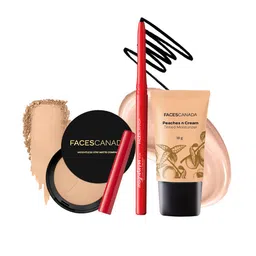 FACES CANADA Set Of 3 Tinted Moisturizer-Light 01, Kajal -Black & Compact Powder -Beige 03-18