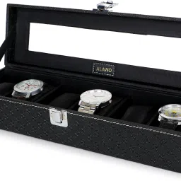 Watch Box Organizer Holder 6 slots of Watches in Transparent Display Black Watch Box-image-28