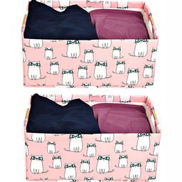 HOUSE OF QUIRK Pink & White 2 Pieces Printed Foldable Organisers-image-42