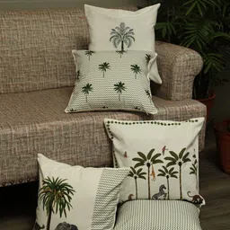Crown of Poppies Tropical Jungle Green & White 5 Pieces Printed Square Cushion Covers-41