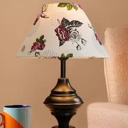 Decorcity Black & White Printed Metal Frustum Shaped Table Lamp-58