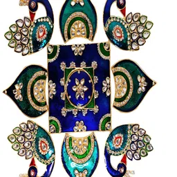 Kala Samarpan Green & Blue Meenakari Foldable Rangoli With Centerpiece-picture-15