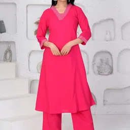 KIAARON Women Solid Cotton Kurta with Palazzo-picture-16