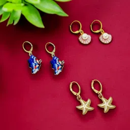 FEMMIBELLA Set Of 3 Star Shaped Hoop Earrings-76