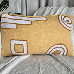 EXPORT HOUSE Yellow & White 5 Pieces Geometric Printed Cotton Rectangle Cushion Covers image 3