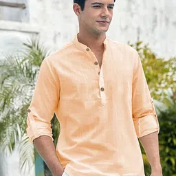 APEKTRA Slim Fit Band Collar Full Sleeves Short Kurta-image-95