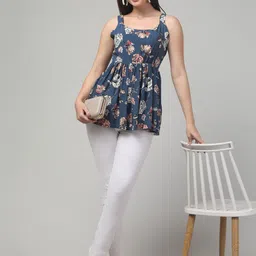 clobug Floral Print Cotton Empire Top-image-65