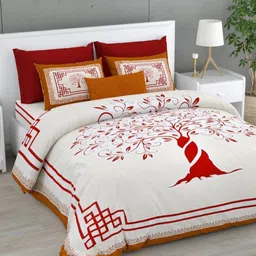 BED-SHEET.COM Mustard & White Printed 240 TC Cotton King Bedsheet Set 2.54 m x 2.74 m-image-47