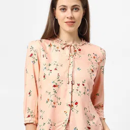 Kraus Jeans Women Floral Printed Tie-Up Neck Shirt Style Top-picture-5