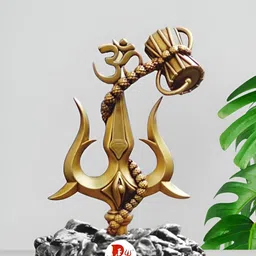 DARIDRA BHANJAN Gold-Toned Trishul With DamruIdol Showpiece-45