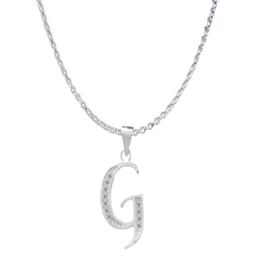 Paavni 925 Sterling Silver Rhodium-Plated Cubic Zirconia Alphabet G Contemporary Pendant-image-2