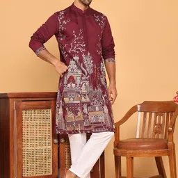 Jompers Men Floral Embroidered Regular Thread Work Kurta with Pyjamas-picture-13