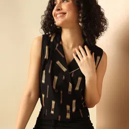 Anouk Women Abstract Printed Lapel Collar Cotton Top-picture-30