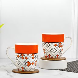 UPC Orange-Coloured 2 Pieces Geometric Printed Dishwasher Safe Ceramic Glossy Mugs-37