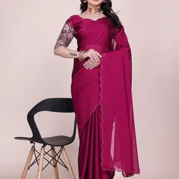 K 5 Fashion Women Solid Embroidered Pure Chiffon Maheshwari Saree-picture-18