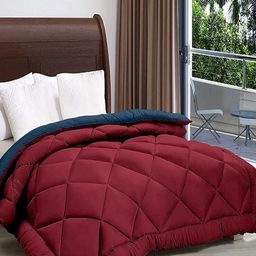Comfowell Blue & Maroon Checked Heavy Winter 210 GSM Double Bed Comforter-image-90