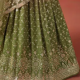 FABPIXEL Embroidered Sequinned Semi-Stitched Lehenga & Unstitched Blouse With Dupatta image 3