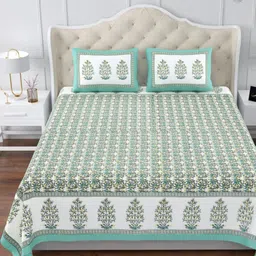 Urban Jaipur Green & Yellow Floral King Bedsheet with 2 Pillow Covers-image-30