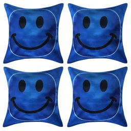 Kuber Industries Blue Set of 4 Checked Velvet Square Cushion Covers image 4