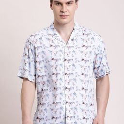 Turtle Relaxed Floral Printed Cuban Collar Short Sleeves Slim Fit Casual Shirt-image-45
