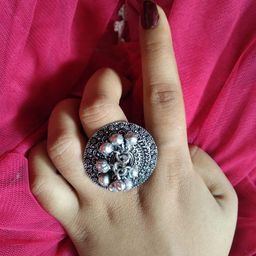 gurjari jewellers Silver-Plated Beaded Adjustable Finger Ring-image-0