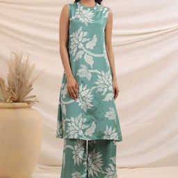 JISORA Printed Round Neck Top With Palazzo Co-Ords-picture-3