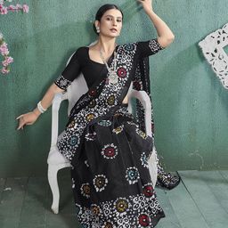 HERE&NOW Tie and Dye Pure Cotton Handloom Ikat Saree-image-22