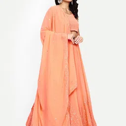 TIKODI Embroidered Sequinned Semi-Stitched Lehenga & Unstitched Blouse With Dupatta image 3
