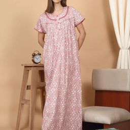Sweet Dreams Women Floral Printed Round Neck Maxi Nightdress-picture-4