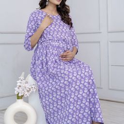Nayo Floral Print Puff Sleeve Maternity Maxi Midi Dress-image-64