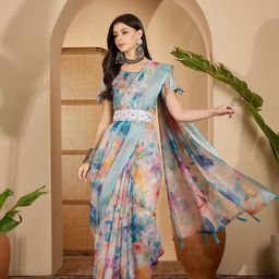 Sangria Floral Digital Printed Zari Border Belted Saree With Unstitched Blouse Piece-image-74