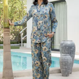 Chandbaali Floral Printed Shirt Collar Shirt With Palazzos-image-99