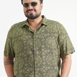 HIGHLANDER Men Plus Size Floral Popcorn Printed Spread Collar Casual Shirt-image-42