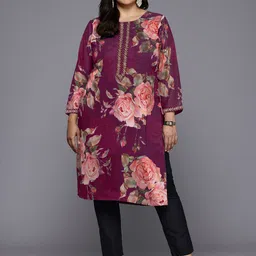 A PLUS BY AHALYAA Women Floral Printed Round Neck Plus Size Straight Kurta-picture-17