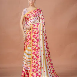 Garden Vareli Butterfly Printed Satin Saree With Blouse Piece-picture-22
