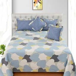MORADO Beige & Blue Floral Polycotton 7 Piece Double Queen Superfine Bedding Set-37