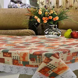 LooMantha Beige Geometric Printed Waterproof Plastic 4-Seater Table Cover image 2