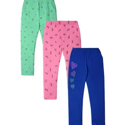 Nino Togs Girls Pack Of 3 Printed Pure Cotton Leggings-image-35
