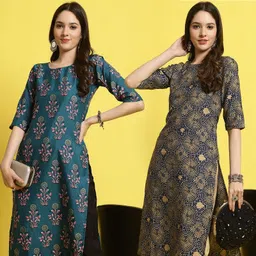 1 stop fashion Pack of 2 Women Printed Crepe Straight Kurta-picture-6