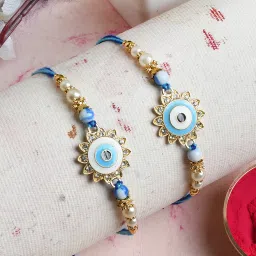 Bhaiya Bhabhi Set of 2 evil eye Rakhi for brother evil eye rakhi combo set rakhi for Brother Kundan Lumba Set-25