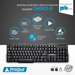 PRODOT Choice-Hind Devanagari with 104 Low Profile Keys Wired USB Standard Multi-device Keyboard Compatible with Desktop, Laptop, Mac stand support image 3