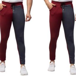 Pack of 2 Men Colorblock Maroon, Grey Track Pants-image-34